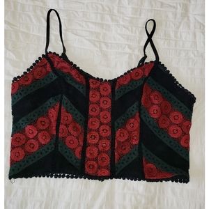 Patterned Lace Crop Top with Adjustable Straps
